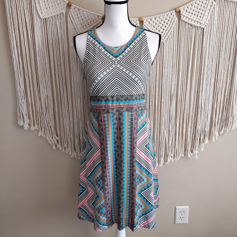 Prana Geometric Print Midi Dress in Teal, Pink, Black